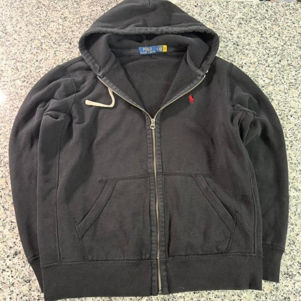 Polo Ralph Lauren Black Fleece Thermal Pony Zip Hoodie Large